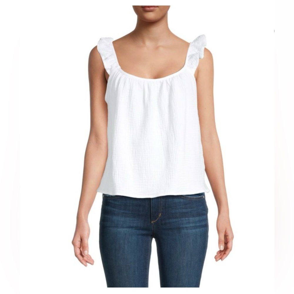 Saks Fifth Avenue white ruffle strap gauze top size XL